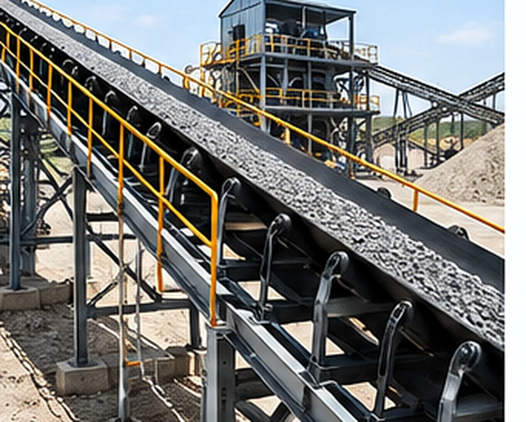 Conveyor belt carrying aggregate through a material-handling plant